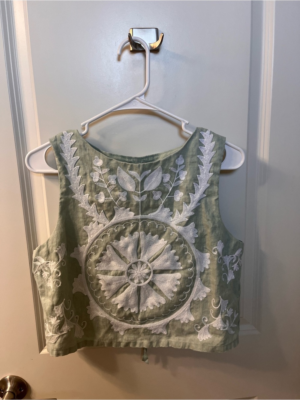 Embroidered Light Green Sleeveless Crop Top